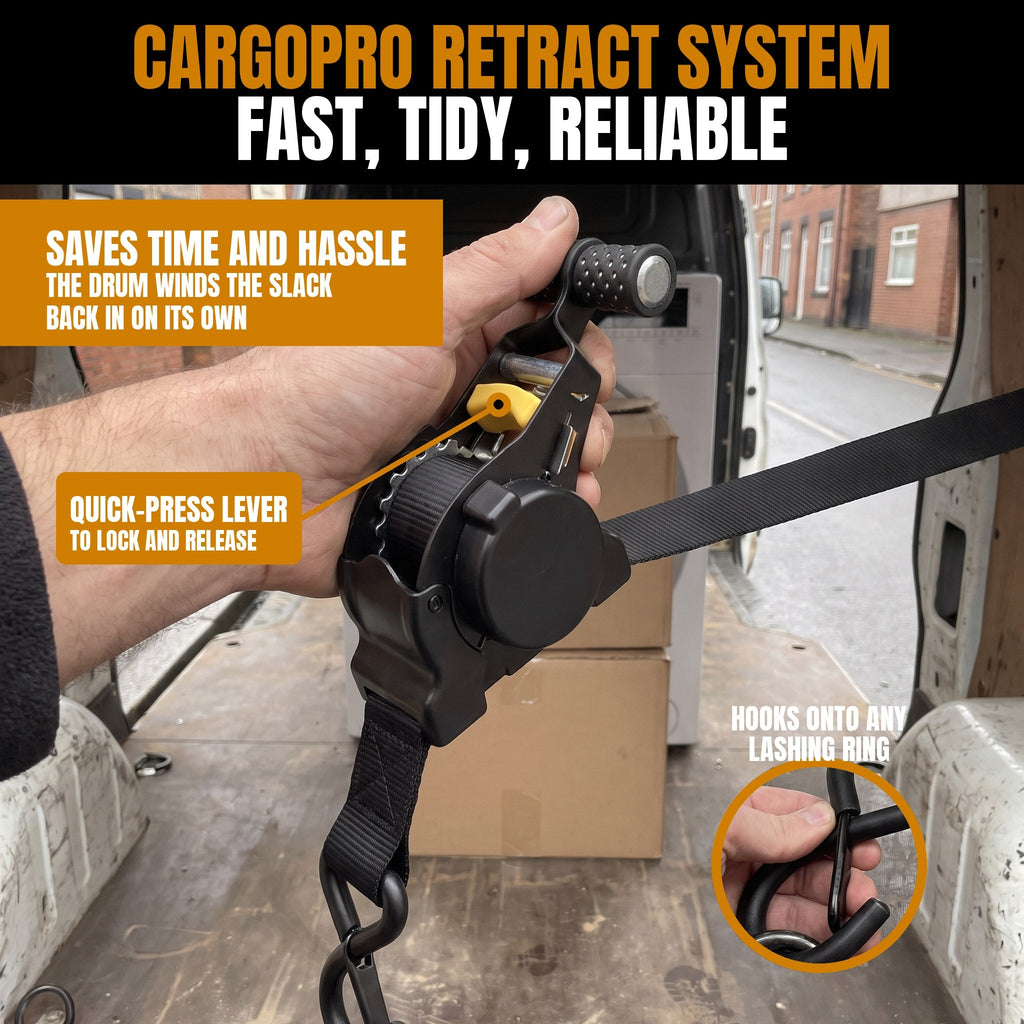 CargoPro™ Auto-Retract Tie-Down Ratchet Straps