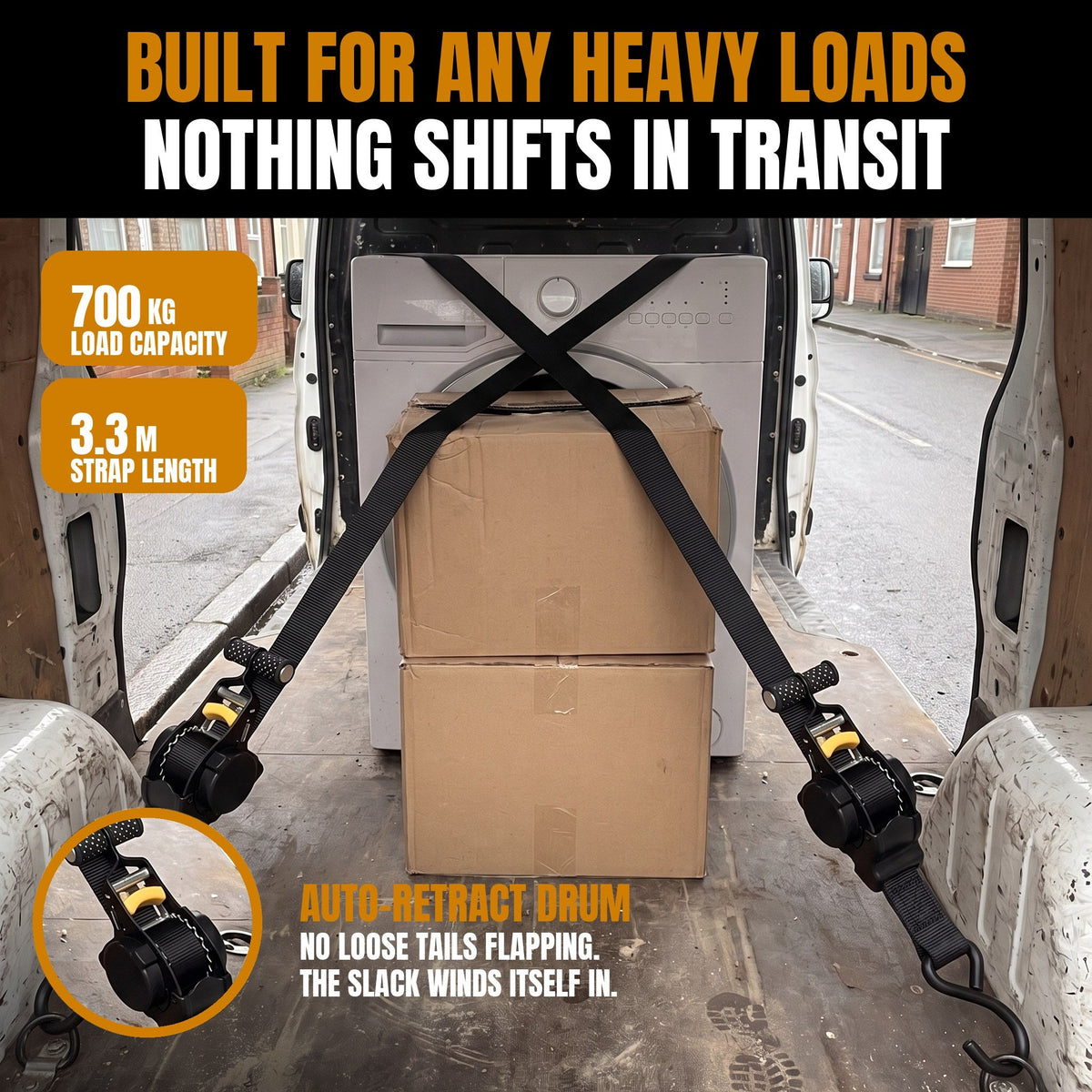 CargoPro™ Auto-Retract Tie-Down Ratchet Straps