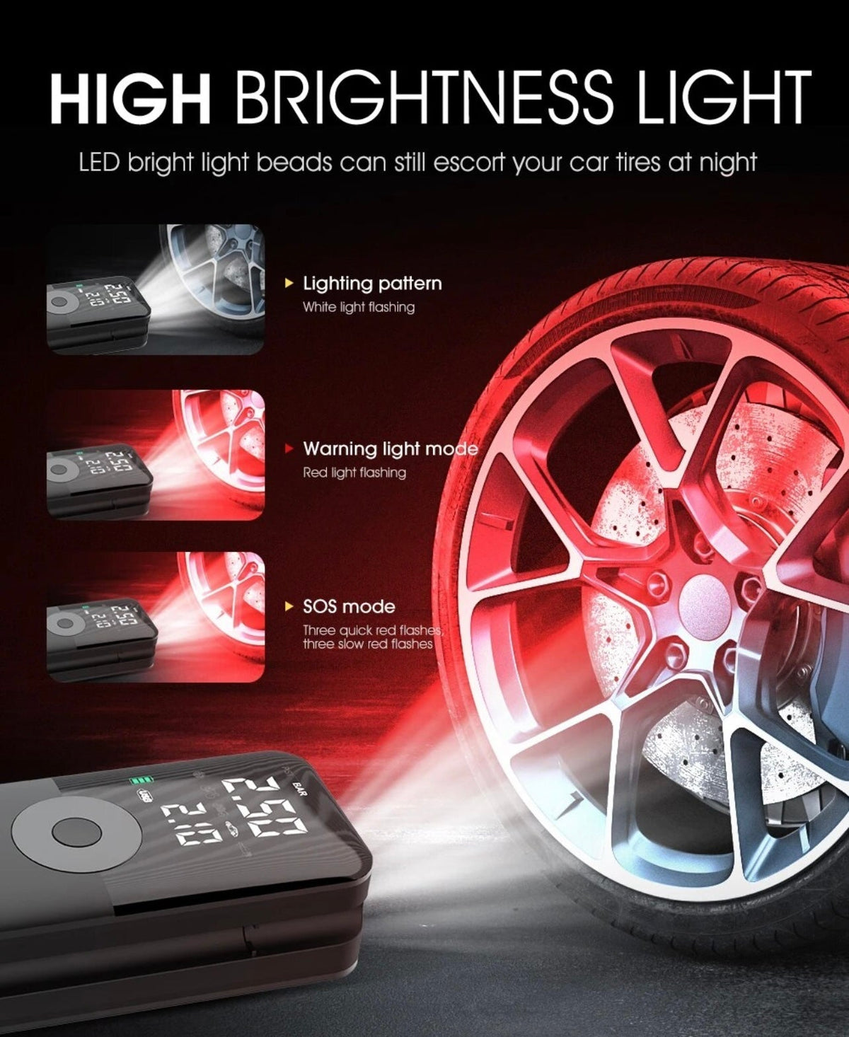 AirGuard Pro™ – Portable Digital Tire Inflator with LED Light & Power Bank