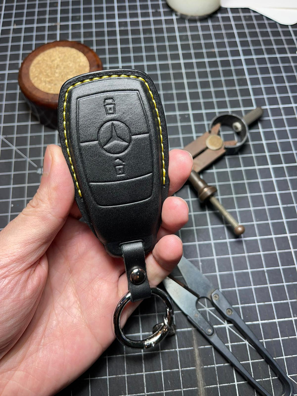 Mercedes Benz 2 Button covered Leather Key Fob Cover A B C G CLA S Class  — Rivtec Auto Retrofits